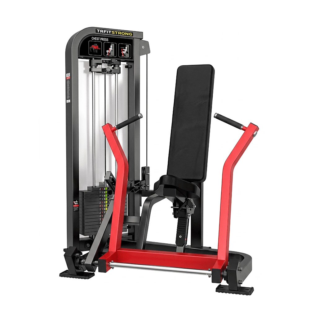 Máquina de supino sentado HS01 equipamento profissional para treino de peitoral, ombros e tríceps em academias, condomínios, hotéis, studios e centros de treinamento.