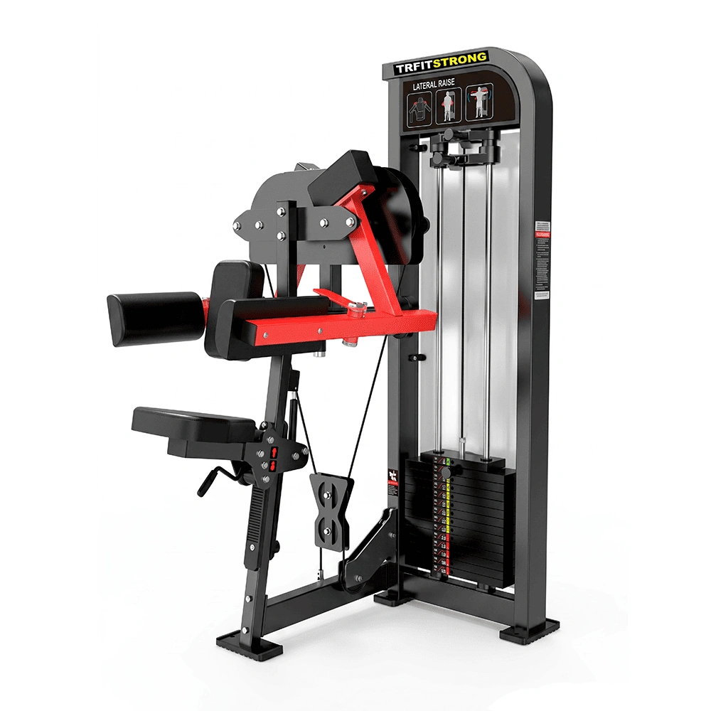 Máquina de elevação lateral HS05 com torre de pesos, banco ajustável e apoios acolchoados, indicada para treino de ombros, deltoides laterais e membros superiores em academias, hotéis, condomínios, studios e centros de treinamento.