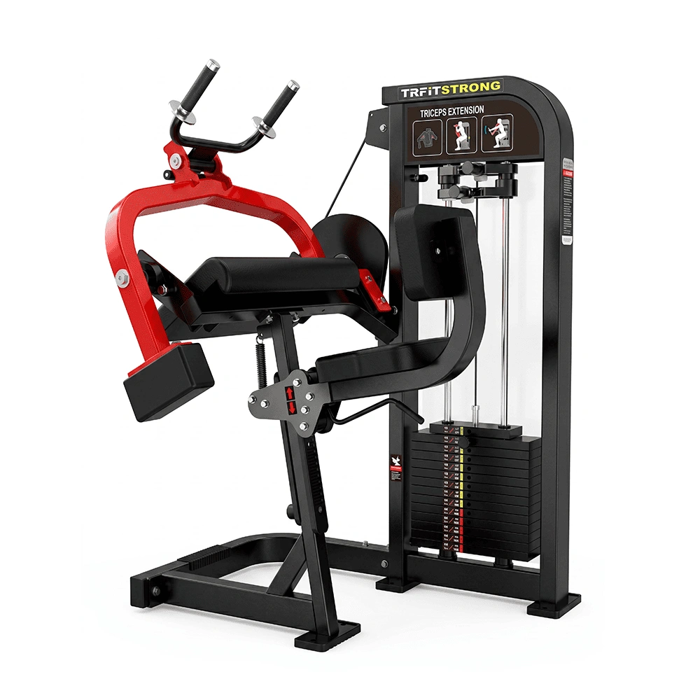 Máquina de extensão de tríceps HS10 com torre de pesos, banco ajustável, apoio para os braços e pegadores ergonômicos, indicada para treino de tríceps em academias, hotéis, condomínios, studios e centros de treinamento.