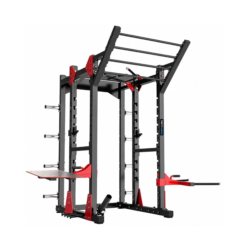 Gaiola de Agachamento Power Rack Profissional TM101 para treinos de agachamento, supino e barra fixa em academia.