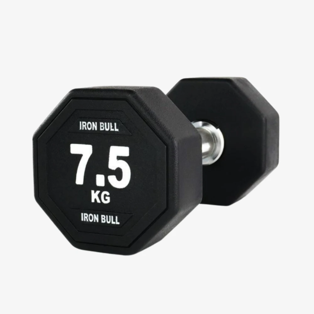 Jogo de Dumbbell Sextavado em Poliuretano Premium Iron Bull com pesos de 2,5 kg a 40 kg para academias profissionais.